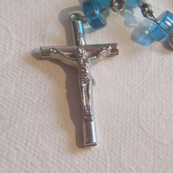 Vintage Rosary, Sapphire Blue & Black Beads, Ave Maria, Crucifix, - Picture 9 of 13